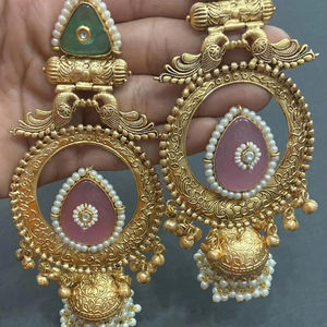 ต่างหูแบบยาวสไตล์เรโทรชุบทองโบราณสุดฮิต ชุบเงินเยอรมัน ชุบทอง แบบอินเดียโบราณ - Product Image 1
