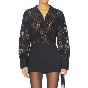 Women's Korean Style Floral Crop <b>Top</b> Button Down Long Sleeve Shirt Summer Nylon Polyester Formal Casual Party OEM Wholesale - Product Image 1