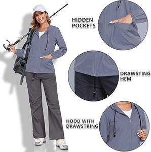 Women's Raw Printed Breathable Waterproof Windbreaker <b>Hooded</b> Quilted <b>Raincoat</b> with Detachable Hat - Product Image 3