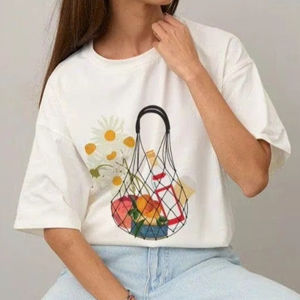 Camiseta Gráfica de Estilo Minimalista, Corte Holgado, Algodón Suave, Estilo Urbano, Estampado Moderno, Uso Diario, Prenda Esencial de Moda - Product Image 6