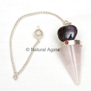 Vente en gros de lépidolite 6 facettes avec des pendules à chaîne en argent - Product Image 3