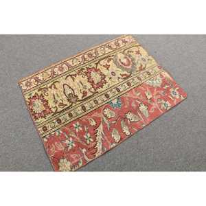 Vintage Rug, 2.2x3 ft Small Rug, <b>Red</b> Animal Print <b>Wool</b> Turkish Rug - Product Image 4