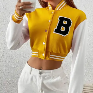 Ropa de mujer de alta calidad, chaquetas universitarias recortadas con logotipo bordado para mujer, chaquetas Letterman con logotipo de chenilla para mujer - Product Image 1