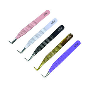 Venta al por mayor de etiquetas personalizadas, pinzas para pestañas inclinadas, aplicadores de pestañas de acero inoxidable en diferentes colores - Product Image 2