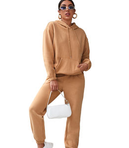 OEM Survêtement Pull à capuche et pantalon de survêtement pour femmes Sweat-shirt Jogger Ensemble 100% coton polaire 2 pièces Survêtements pour femmes - Product Image 5