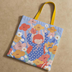Happy Girl Solid Color <b>Canvas</b> Tote <b>Bag</b> with Zipper <b>Drawstring</b> Closure Customizable Logo Portable Cotton Lining for All Seasons - Product Image 3