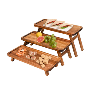 Vente en gros de plateau en bois d'acacia à 3 niveaux, plateau de présentation de gâteau pliable pour fête, anniversaire, mariage, Noël du Vietnam - Product Image 1