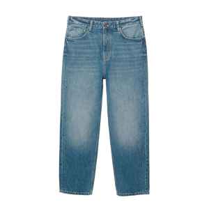 กางเกงยีนส์เอวกลางแบบลำลองสำหรับผู้ชายกางเกงขาบานสีน้ำเงินเข้มกางเกงขาบานระบายอากาศได้ดีย้อมเรียบ - Product Image 1