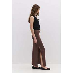 Jupe en satin décontractée avec coton texturé, élasthanne et dentelle, taille naturelle, maxi, imprimé logo, idéale pour les fêtes, été - Product Image 2