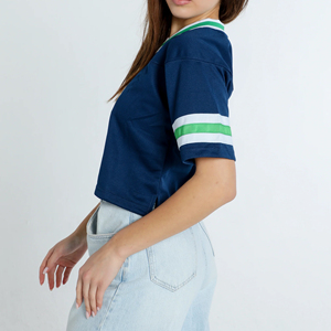 Camisetas de manga corta con estampado de gran tamaño Digital de estilo callejero americano para mujer, Top informal holgado con cuello en V personalizado - Product Image 4