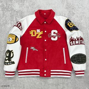 Veste pour homme varsity Logo personnalisé Manches en cuir Broderie Noir Couple Collège Baseball Veste pour homme Veste de baseball noire - Product Image 1