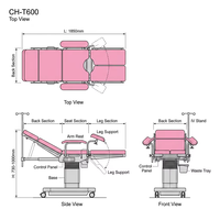 Table d'opération gynécologique électrique à extension latérale CH-T600, lit d'accouchement obstétrical, table de chirurgie en acier inoxydable pour bloc opératoire
