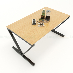 BFBA018 <b>Bamboo</b> Wood Dining <b>Table</b> with V-Shaped Iron Legs 140x80cm Assembled Living Room Furniture for Home Office - Product Image 1