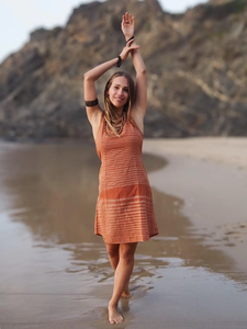 Khadi 100% algodón Boho Vestido corto Hippie Gypsy Tribal vestido con característica transpirable Simple patrón sólido - Product Image 3