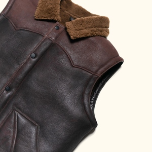 Two-tone Leather Vest Genuine Cowhide Lambskin Western Yoke Exterior O-Neck Collar Breathable Vintage Autumn Winter Men's - Product Image 6