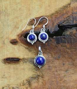 Boucles d'oreilles en argent sterling 925 faites à la main, ensemble de pendentifs en lapis lazuli naturel, beau designer vintage pour les fêtes, cadeaux et fiançailles - Product Image 2