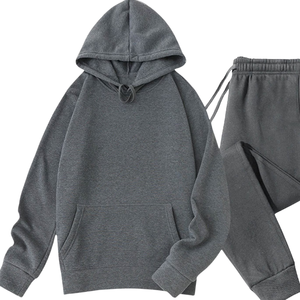 Conjunto Deportivo de Dos Piezas para Hombre, Sudadera con Capucha y Pantalones Deportivos Gris Oscuro Liso, Felpa, Logotipo Personalizado, Estilo Urbano Informal para Gimnasio, Venta al Por Mayor - Product Image 4