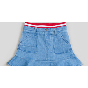 Gonna con volant per bambina Kinderkind con cintura in maglia a costine, denim blu, taglia 4T - Con decorazione a tasche - Product Image 3