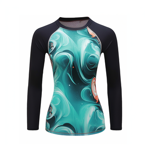 Chemise de compression à manches longues pour femme, impression par sublimation, écologique, séchage rapide, polyester/nylon, design turquoise et orange - Product Image 6