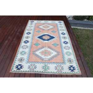 Alfombra Vintage de 4.4x7.2 pies, Alfombra Oriental Turca de Lana Azul - Product Image 1