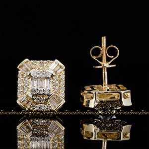 Adorable redondo y corte Baguette VVs claridad Moissanite diamantes Iced Out Hip Hop 925 pendientes de tuerca de plata esterlina - Product Image 1