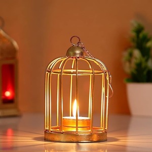 Gold Metal Mini Cage Metal Brass Candle Holders <b>Lanterns</b> and Candle Stand <b>Set</b> for Wedding Dinner Table Decor - Product Image 1