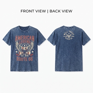 <b>Mens</b> Vintage <b>Blue</b> Acid Wash Heavy Cotton T <b>Shirt</b> 240 GSM Custom Crew Neck Short Sleeve Breathable Digital Printing Tee Top - Product Image 1