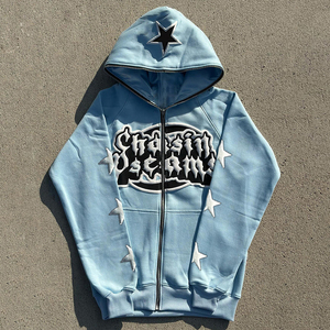 Sudadera con capucha negra personalizada para hombre, sudaderas con capucha de lana 2024 de alta calidad personalizada con hombros caídos y estampado con cremallera completa - Product Image 4