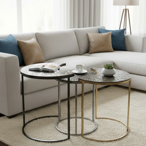 Ensemble de tables d'appoint gigognes multifonctionnelles de luxe en fer et aluminium pour salon, chambre, canapé, café, hôtel – Vente en gros pour acheteurs professionnels - Product Image 3