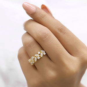 Anillo de boda de doble fila de diamante Moissanite de corte Marquesa hecho a mano, banda de aniversario apilable única perfecta para mujeres - Product Image 6