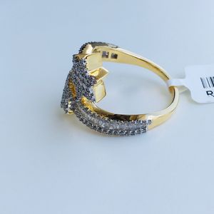 แหวนเปิดแพลตตินัมสีเหลือง10K แหวนเพชรโรแมนติกสไตล์ Si ใสห่อดาวยิงคู่สำหรับงานปาร์ตี้หรือของขวัญ - Product Image 2