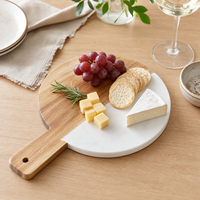Planche à fromage ronde en bois d'acacia et marbre blanc avec poignée pour charcuterie, apéritifs et vin