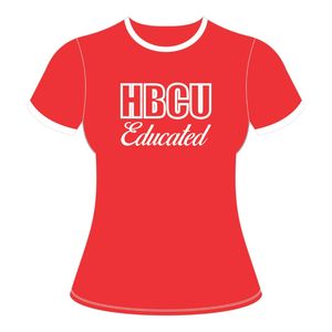 HBCU Educated Women Chenille Contrast Trim Ringer T Shirt Red with White Embroidered Letters Cotton Collegiate <b>Pride</b> Apparel - Product Image 2