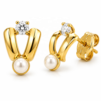 JJBRAVO - Aretes de Oro Macizo con Forma de Corazón y Perla de Agua Dulce, Estilo Lujoso, Certificados por Terceros, 0.45 g, Metal Precioso, Joyería Fina para Mujer