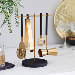 Ensemble d'outils de bar en acier inoxydable de qualité supérieure avec support en marbre, accessoire professionnel pour la préparation de cocktails, élégant et moderne, essentiel pour le bar à domicile - Product Image 4