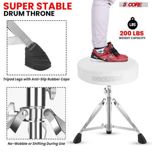 Taburete de Batería de 5 Núcleos con Asiento Acolchado de Espuma Viscoelástica de 3 Pulgadas de Grosor, Cómodo, Capacidad de 200 Libras, Ajustable - Product Image 5
