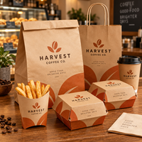 Ensemble d'emballages personnalisés pour café AT PACK avec sac en papier imprimé avec logo, boîte à hamburger et emballage pour plats à emporter pour les cafés