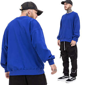 Sweat-shirt à col rond bleu royal unisexe, pull à manches longues, poche avant, coton mélangé confortable, coupe surdimensionnée, solide, automne-hiver - Product Image 3