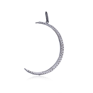 Oxidado 925 Plata Pave diamante media luna colgante hecho a mano joyería fina al por mayor, colgante para regalo joyería Unisex - Product Image 3