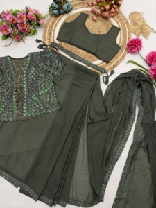 Lehenga choli Saree งานปักแบบเต็มรูปแบบได้รับความนิยมมากใส่ในฤดูร้อน - Product Image 4