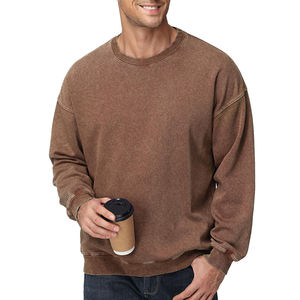 Lavage à l'acide O cou taille personnalisée 100% coton produit professionnel solide motif basiques coton mélangé sweat-shirt pour hommes - Product Image 3