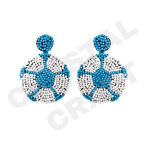 ต่างหูลูกปัดมุกฟุตบอลสำหรับผู้หญิงวันแห่งความรักชาติสีส้มสีขาวสีฟ้าวัสดุผ้า - Product Image 1