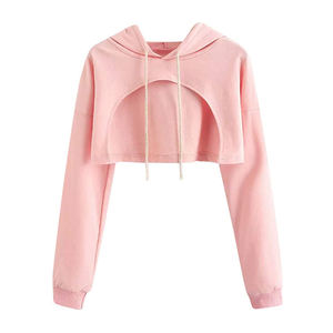 Sweats à capuche courts Street wear Femmes Solid Long Sleeve Casual Hoodie Tops Ladies Fashion New Loose Sweatshirts - Product Image 1