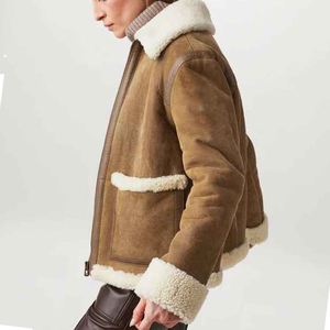 Meilleure veste en fourrure de peau de mouton véritable pour femme première couche avec col respirant en fourrure - Product Image 6