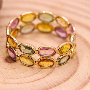 Genuino precioso Multi turmalina piedra preciosa 18K oro amarillo sólido hecho a mano eternidad banda anillos joyería para venta al por mayor - Product Image 4