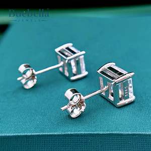 Venta caliente de los hombres de Plata de Ley 925 14K oro blanco Asscher diamante corte Stud pendientes estilo Hip Hop - Product Image 6