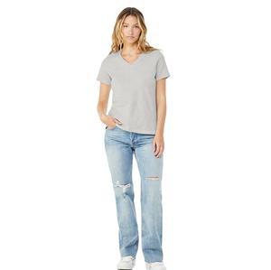 Camisetas de algodón lisas con cuello en V para mujer al por mayor, camisetas de manga corta estilo streetwear para verano, compre camisetas con cuello en V para mujer - Product Image 3