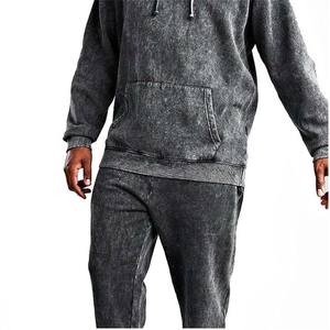 Chándal de pinta abullonada, venta al por mayor, chándal de algodón pesado Unisex personalizado, nuevo diseño, Sudadera con capucha y pantalones de chándal con cremallera lavados con ácido para hombres - Product Image 4