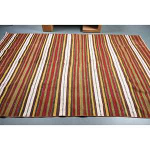 Tapis turc vintage, tapis Kilim 6,1x9,6 pieds, tapis à carreaux rouge brun - Product Image 3