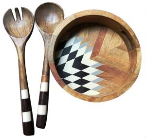 Juego de servicio de madera de mango SERVIDOR DE ENSALADA DE MADERA JUEGO DE 2 HECHO A MANO ÚNICO KETCHENWAR - Product Image 2